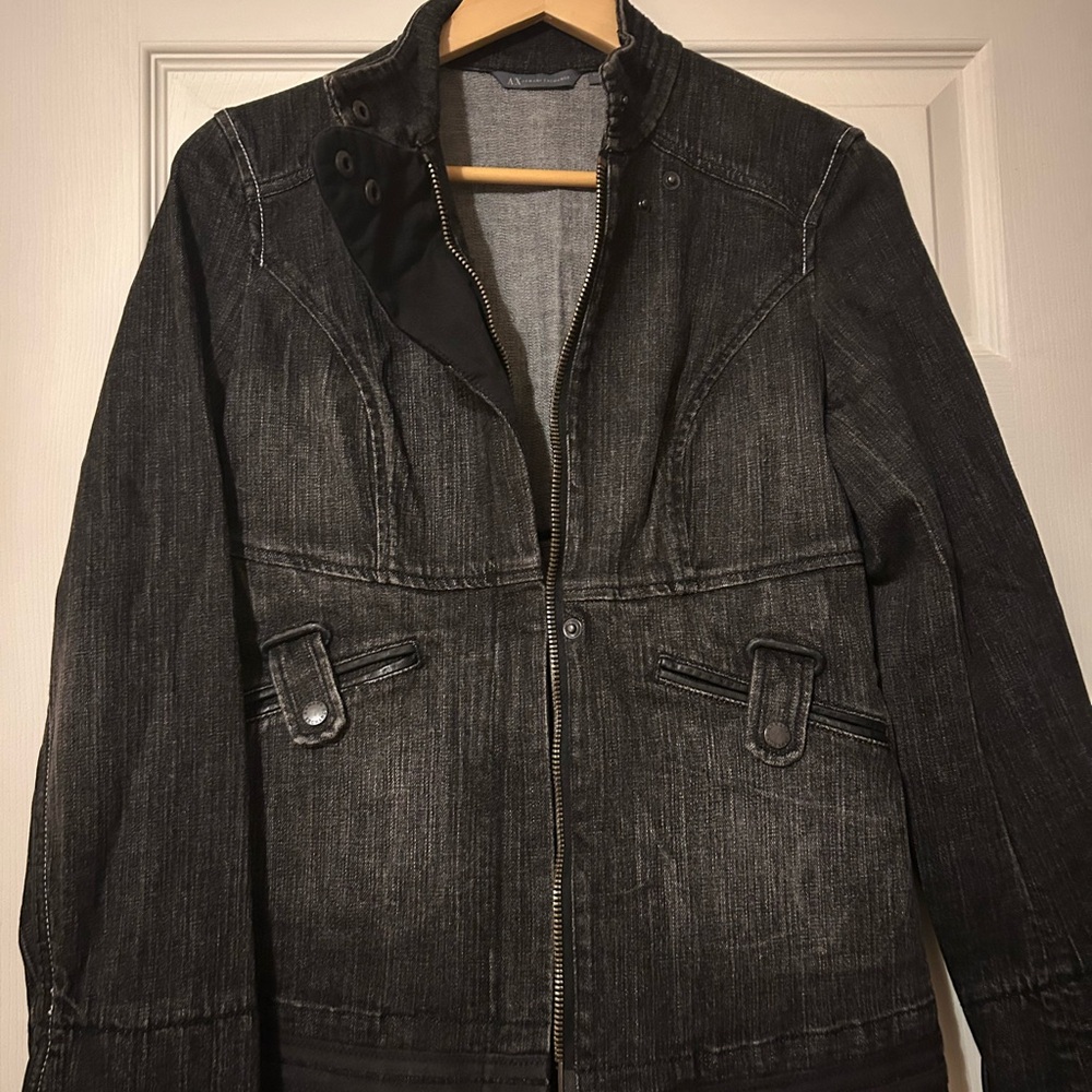 Armani Exchange vintage moto Black Denim Jacket